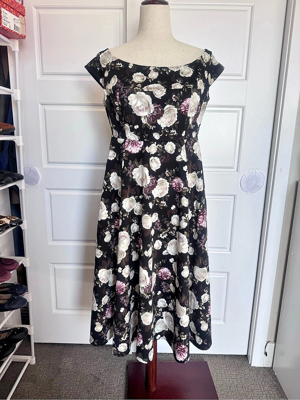 TORRID Romantic Dark Floral Midi Dress with Full Skirt Like New